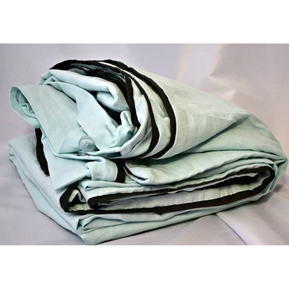 West Elm linen cotton blend‎ ice blue slate grey trim full/queen duvet cover